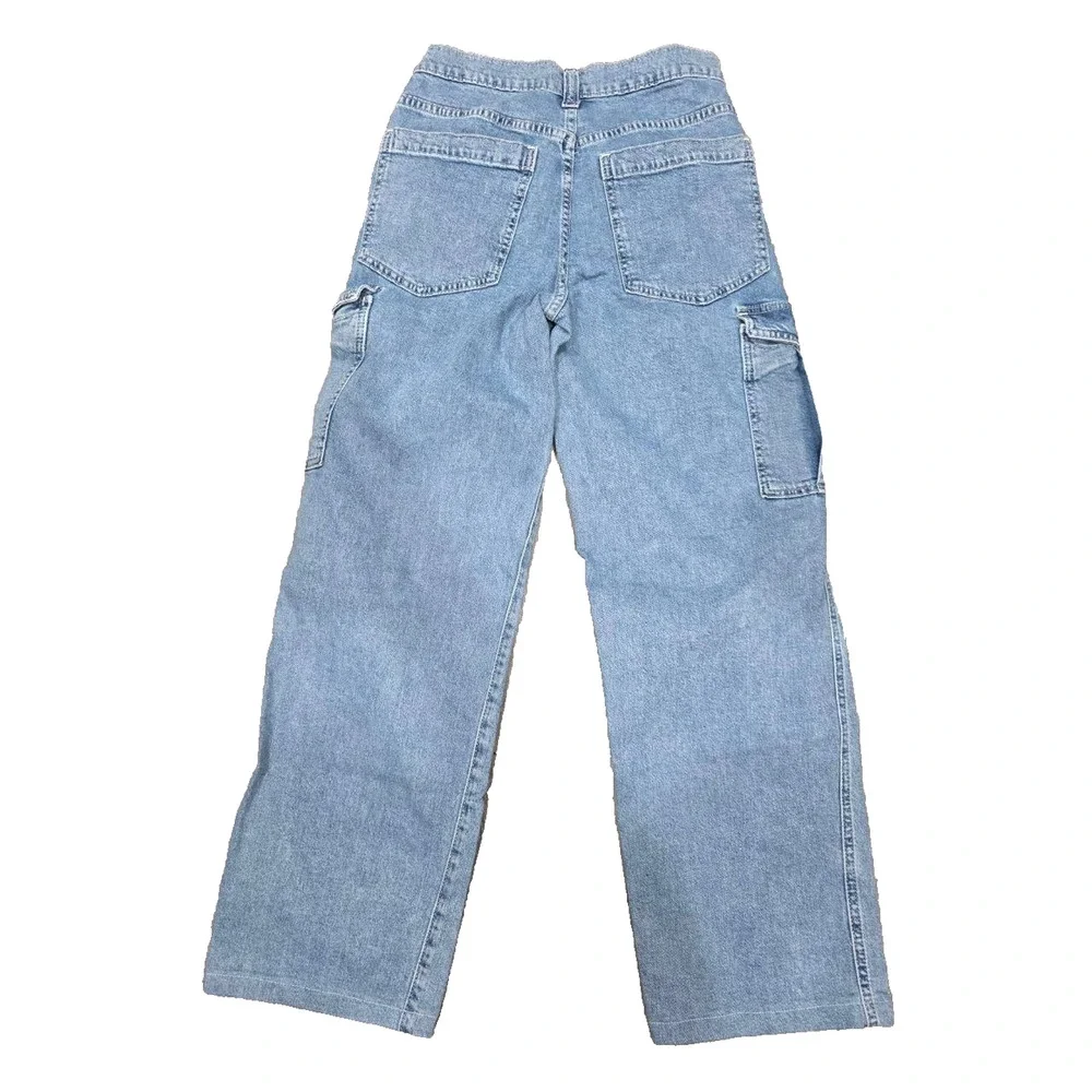 GAP 90's Loose Mid Rise cotton Cargo Jeans Women 24 Wide Leg Blue Denim A003268 - Picture 12 of 13